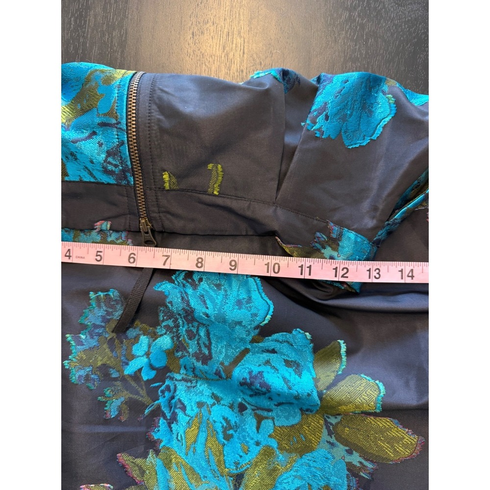 Anthropologie Floral Brocade Midi Skirt Womens Navy Blue Turquoise A-Line Party - Picture 14 of 16